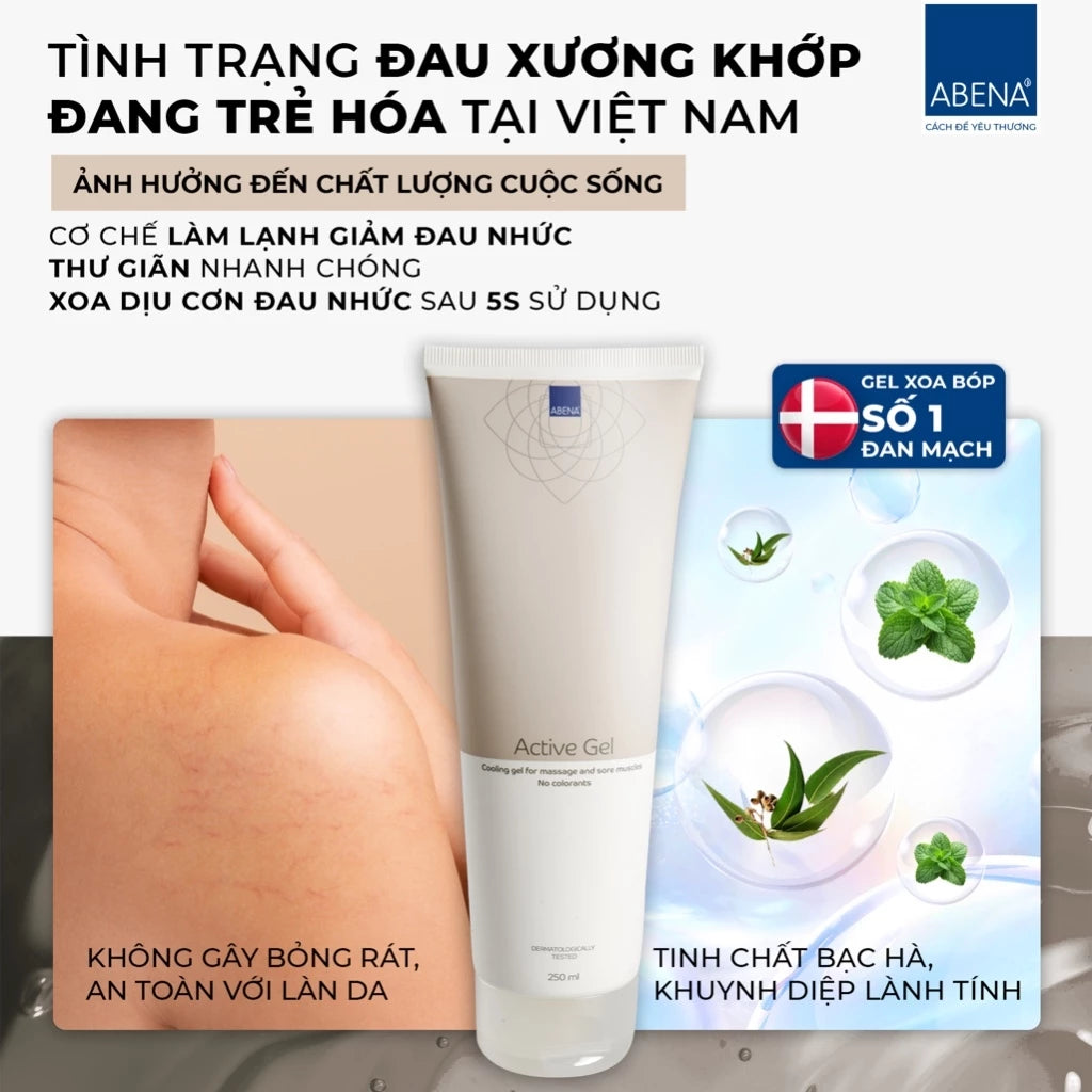 Gel xoa bóp lạnh hỗ trợ đau cơ Abena Active Gel mẫu mới - Nhập khẩu Đan Mạch (tuýp 250ml)