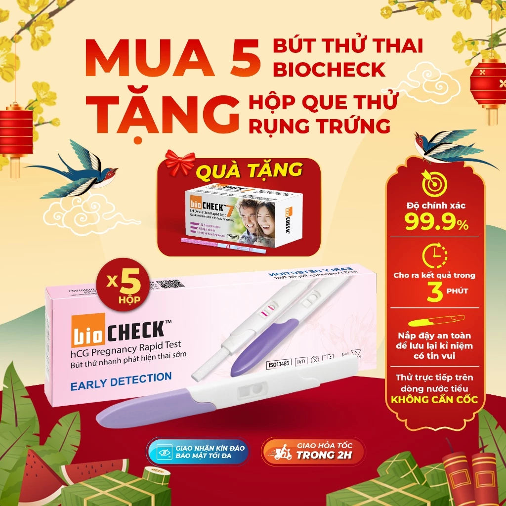 Combo 5 bút thử thai tặng 1 rụng trứng Biocheck