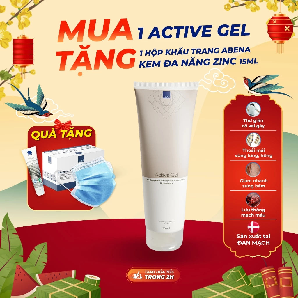 Gel xoa bóp lạnh hỗ trợ đau cơ Abena Active Gel mẫu mới - Nhập khẩu Đan Mạch (tuýp 250ml)