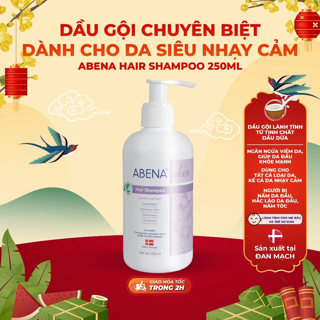 Dầu gội cho da đầu nhạy cảm Abena Hair Shampoo with perfum - Nhập khẩu Đan Mạch (Chai 250ml) Mang lại mái tóc mềm mượt