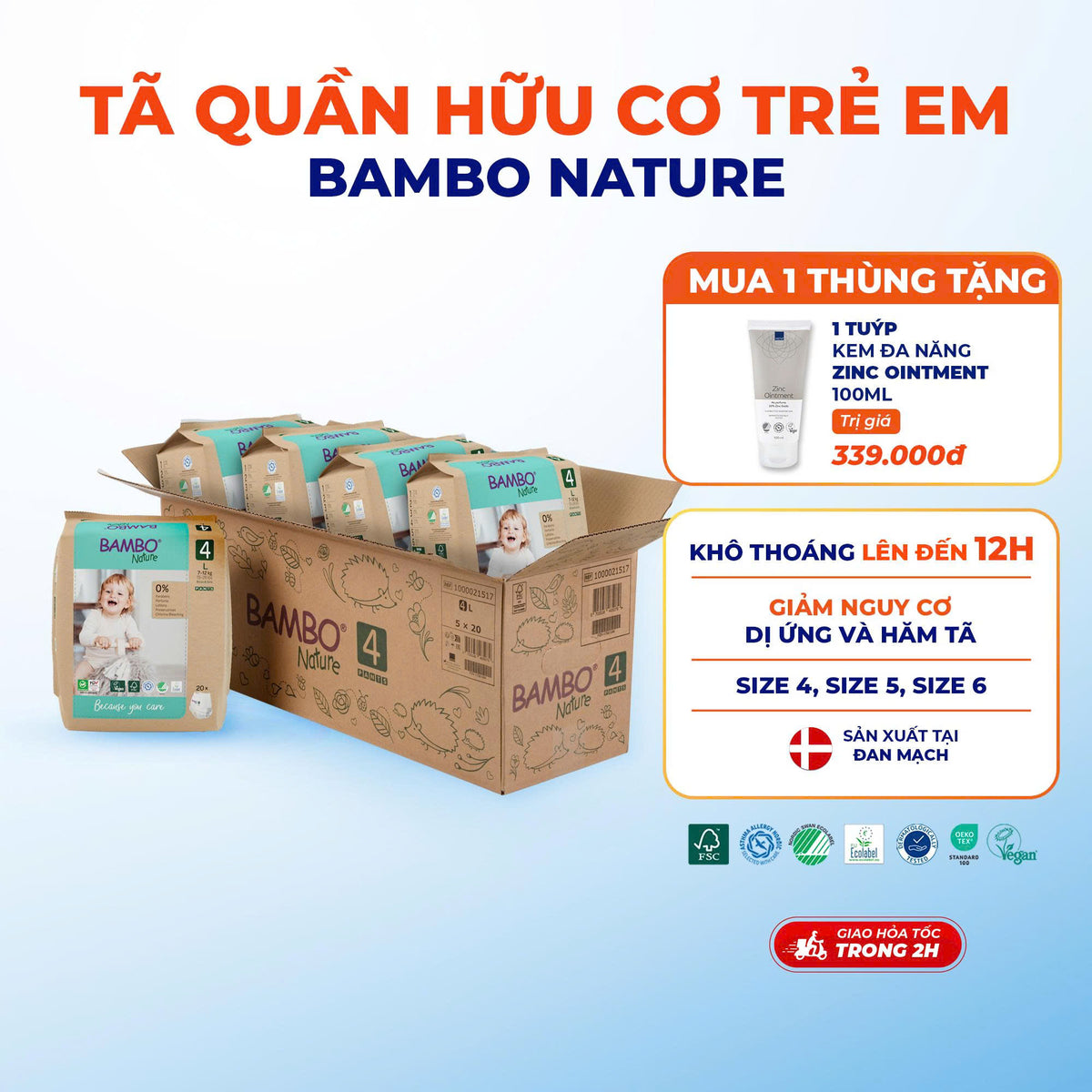 Tã Quần Hữu Cơ Trẻ Em Cao Cấp Bambo Nature - Thoáng Khí - Mỏng Nhẹ, An