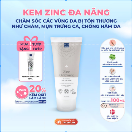 Kem đa năng Abena Zinc Ointment - Nhập Khẩu Đan Mạch - Chăm sóc các vùng da bị tổn thương như chàm, côn trùng cắn