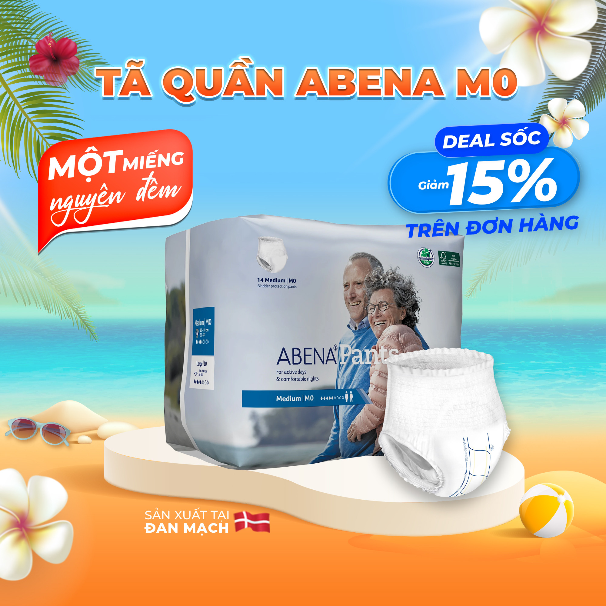 Tã quần người lớn Abena Pants M0 (14 miếng, 900ml)