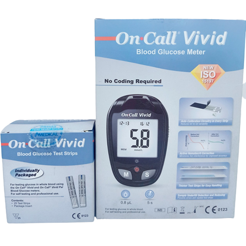 Bộ máy đo đường huyết cá nhân On-Call Vivid kèm que (gồm 1 máy và 1 hộp 25 que)