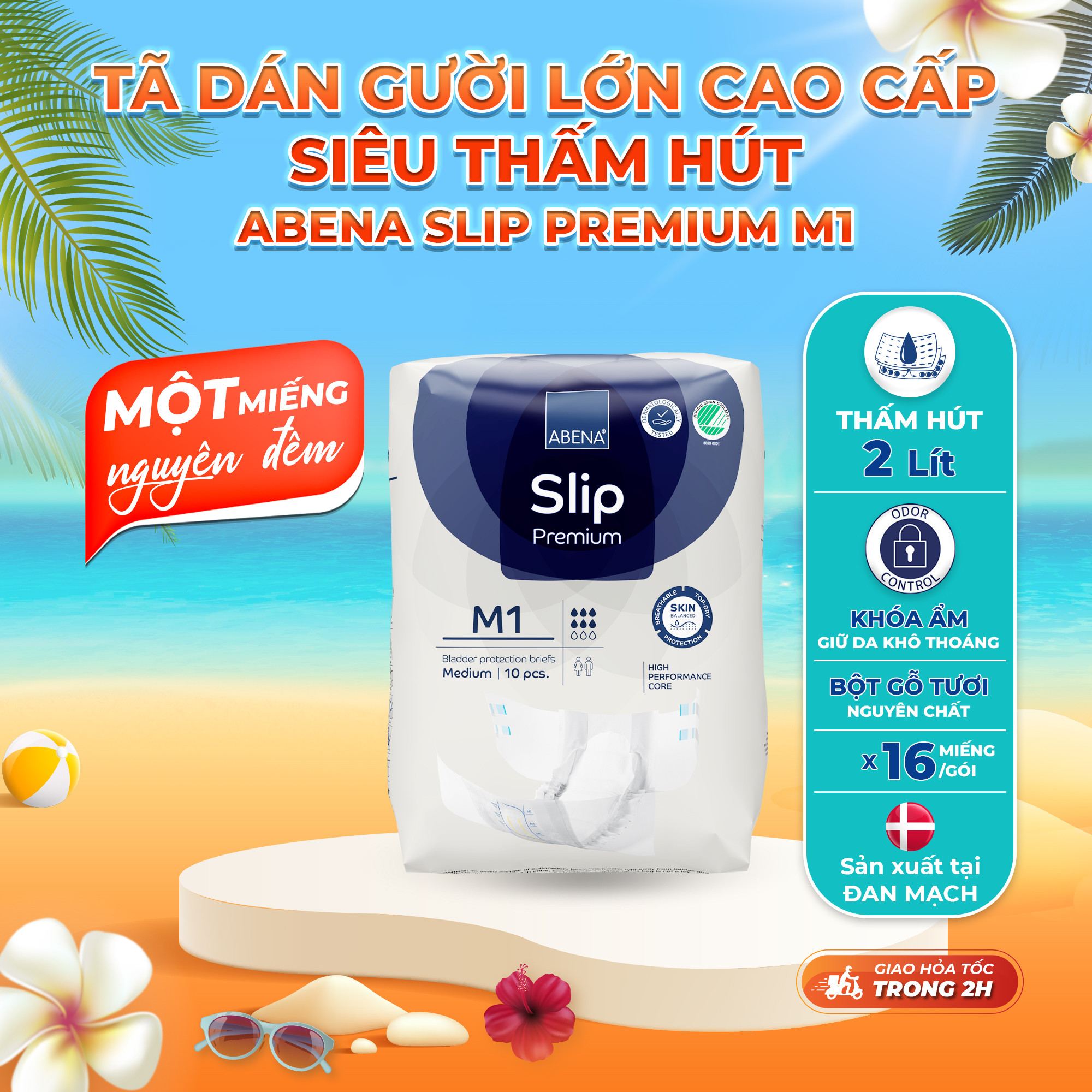 Tã dán người lớn Abena Slip premium M1 - Gói 10 miếng - Thấm hút 2 lít - Nhập khẩu từ Đan Mạch