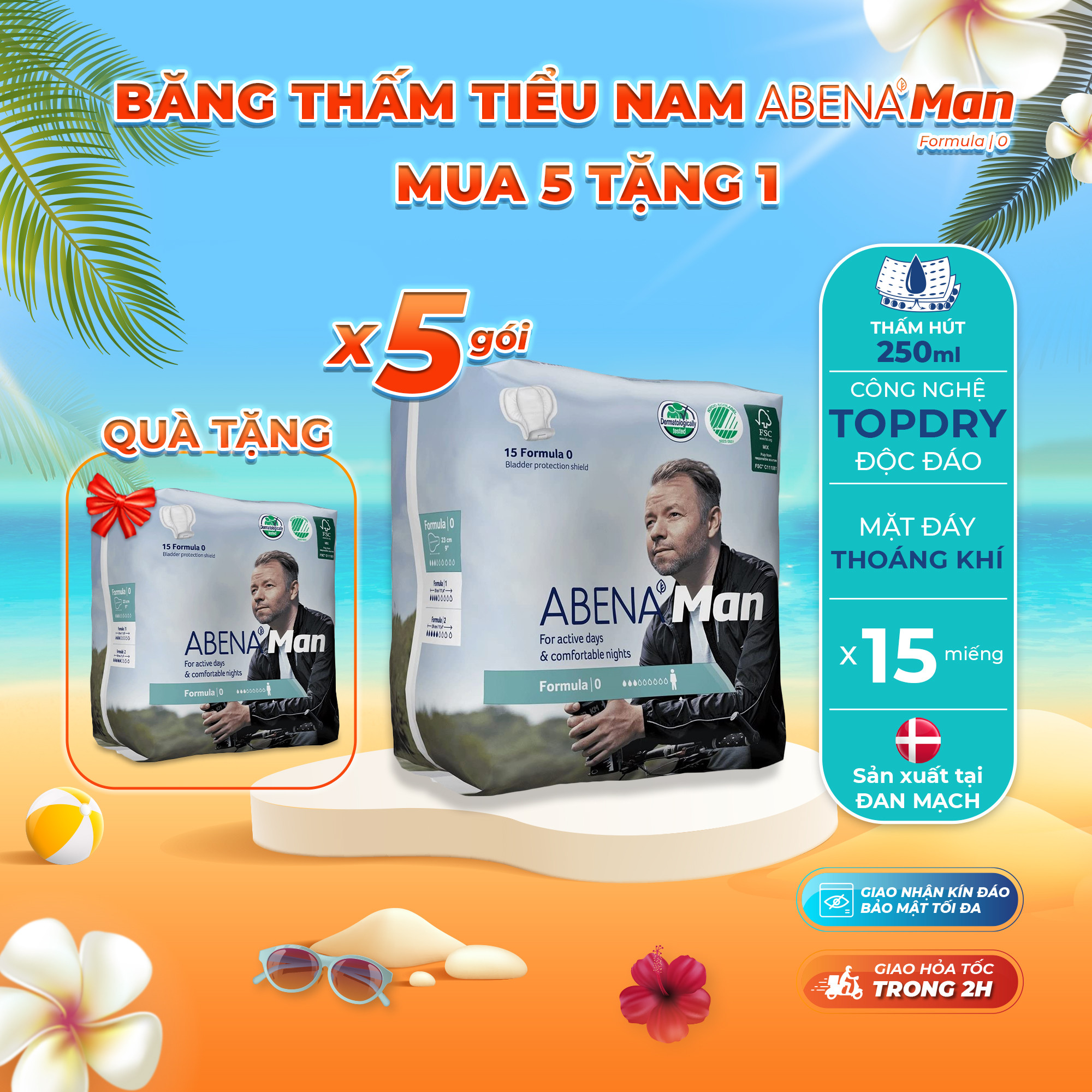 Băng thấm tiểu nam giới Abena - Thấm hút 700ml - Formula 2 - 15 miếng